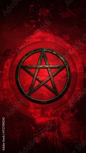 Red textured background with pentagram