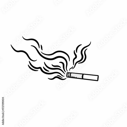 Hand-drawn illustration of a lit cigarette emitting wisps of smoke, symbolizing addiction and habit.