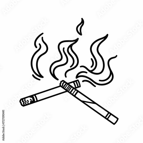 Two cigarettes burning with stylized flames, a simple line art illustration