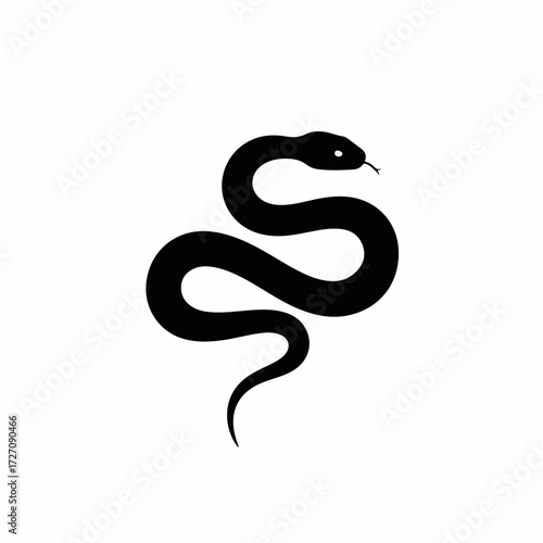 Sleek black snake silhouette coiled against a stark white background, evoking mystery and danger.