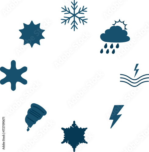 Weather Icons: Snow, Rain, Storm, Sun