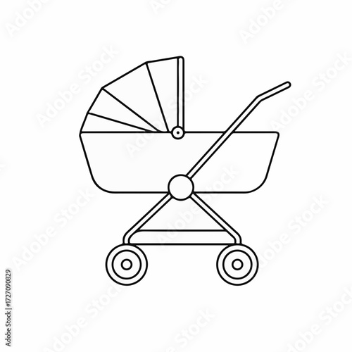 Simple line drawing of a classic baby stroller, representing new life and family.