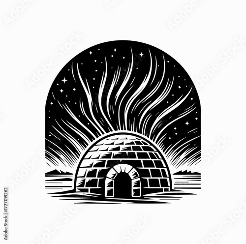 Aurora over Igloo Silhouette – Arctic Culture and Nature Icon