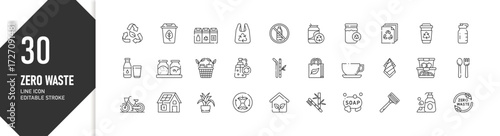 Zero Waste Icon Set: Eco-Friendly Lifestyle Line Icons