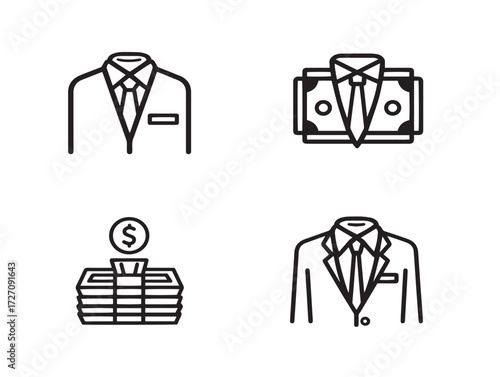 Elegant Millionaire Habit Icon Set Minimal Line Art