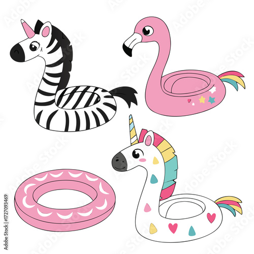 Adorable cartoon animal pool floats bring summer fun with flamingo, zebra, and unicorn designs