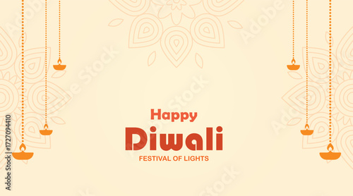 Celebrate Happy Diwali with this festive background featuring traditional oil lamps and intricate mandala patterns, radiating warmth and cultural richness for your holiday designs