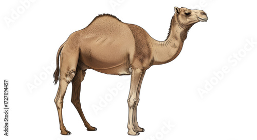 Isolated camel illustration. A dromedary is a large even-toed ungulate with one hump on its back.