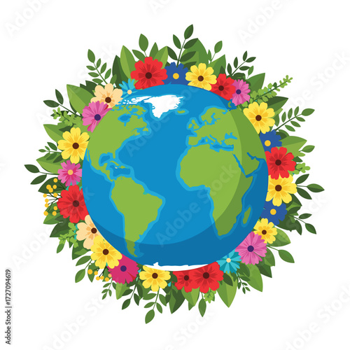 planet earth with flowers, earth with leaves, floral earth, green planet, earth day, environmental awareness, protect the planet, love the earth, eco friendly, sustainability, climate action, biodiver