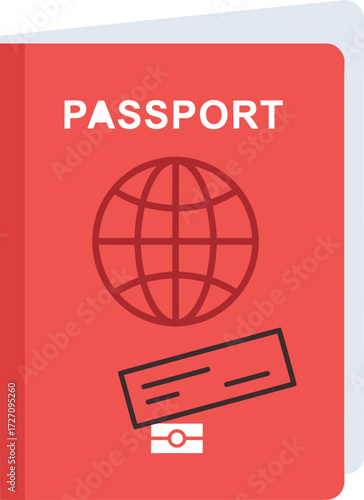Red Passport with Globe Icon and Fingerprint