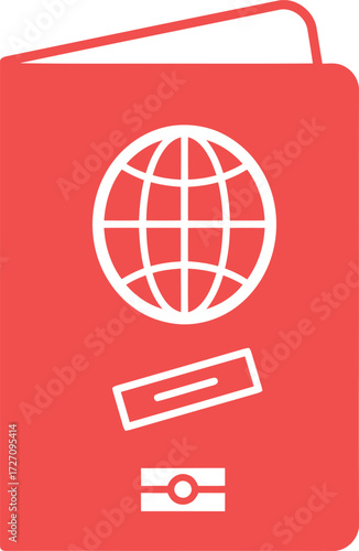 Red Passport Icon with Globe and Stamp Symbol