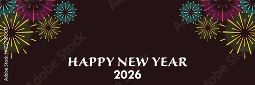 Celebrate the upcoming 2026 New Year with vibrant, festive fireworks exploding in a dark sky, perfect for invitations, social media, and holiday greetings.