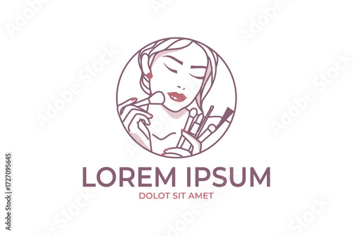 beauty logo featuring a woman s face with makeup brushes and laurel wreath perfect for make up service, salon, make up brand 