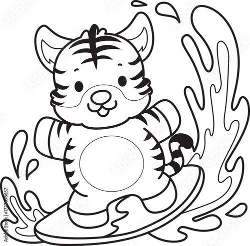 Coloring book of cute tiger character vector clip art for children.  