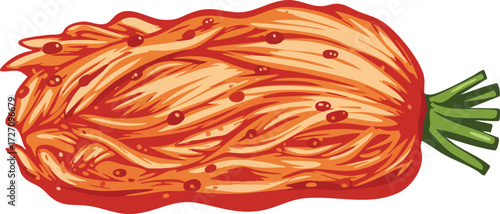 A vibrant illustration of kimchi, a traditional Korean fermented dish, showcasing its red color and texture.