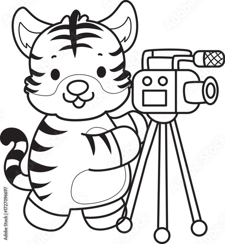 Coloring book of cute tiger character vector clip art for children.  