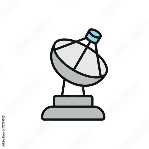 Radio telescope giant dish icon in color with line style for astronomy, cosmic, and research themes.