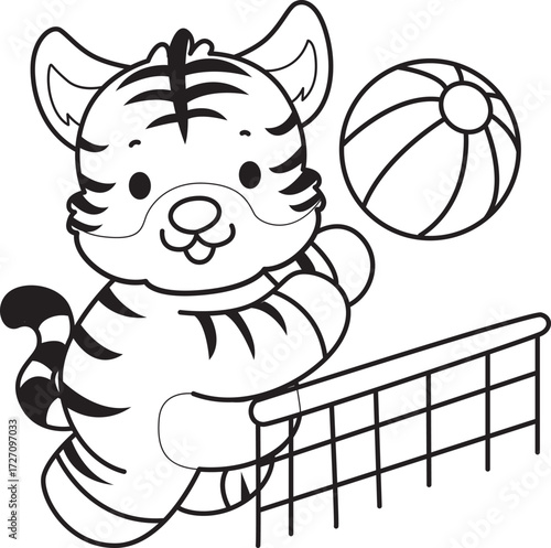 Coloring book of cute tiger character vector clip art for children.  
