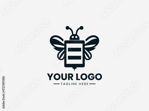 Creative battery bee vector logo with electric wings and power symbols for energy company branding