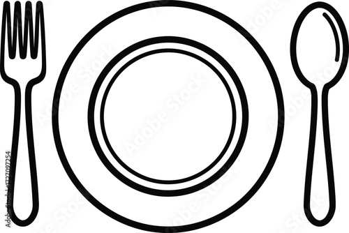Vector art of dinner plate with fork and spoon