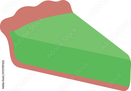 A simple vector illustration of a single slice of bright green key lime pie with a brown crust.