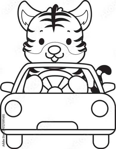 Coloring book of cute tiger character vector clip art for children.  