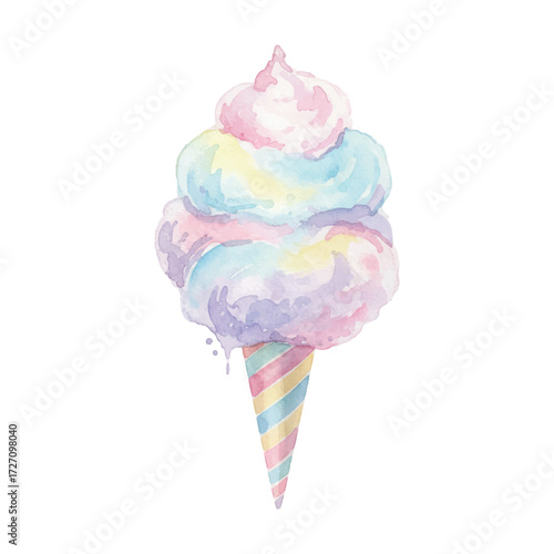 Watercolor Vector Cotton Candy Illustration on White Background