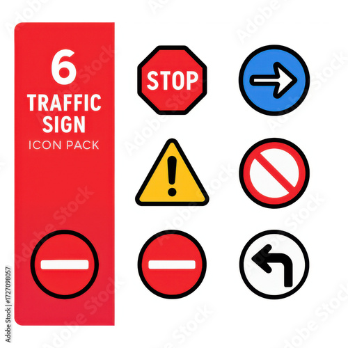 Free Download Set of Six Traffic Sign Icons Including Stop Warning No Entry and Directional Arrows for Roadway Safety - GFXLoad