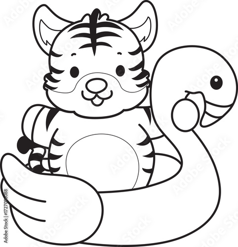 Coloring book of cute tiger character vector clip art for children.  