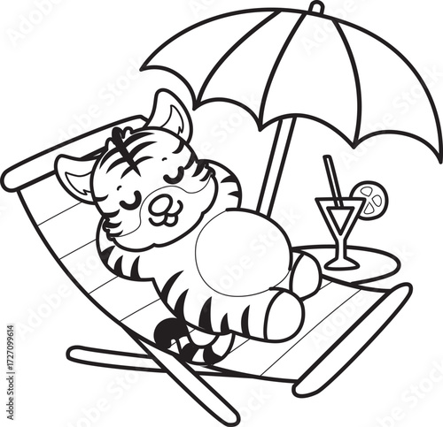Coloring book of cute tiger character vector clip art for children.  