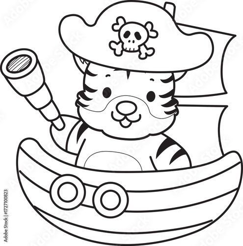 Coloring book of cute tiger character vector clip art for children.  