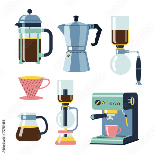 Coffee Brewing Equipment Vector Illustration Collection for Cafes, Coffee Shops, and Design Projects