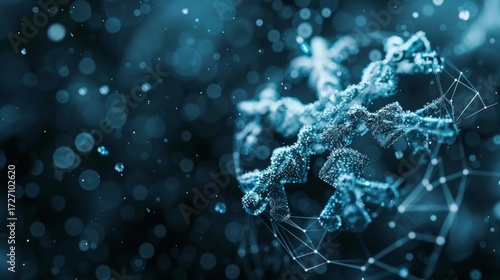 Futuristic snowflake design with luminous neon lines and translucent polygons on dark background