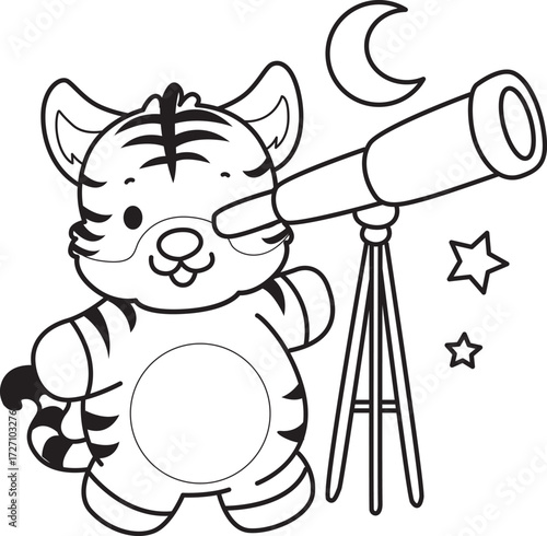 Coloring book of cute tiger character vector clip art for children.  