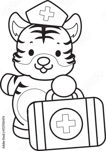 Coloring book of cute tiger character vector clip art for children.  