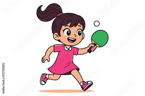 Girl playing table tennis isolated on white background, showcasing the joy of sports, physical activity, and the development of handeye coordination skills vector