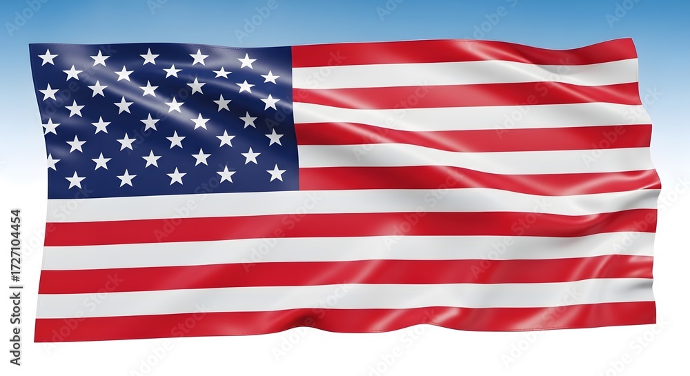 Fototapeta premium Waving american flag rippling gracefully against a bright blue sky outdoors