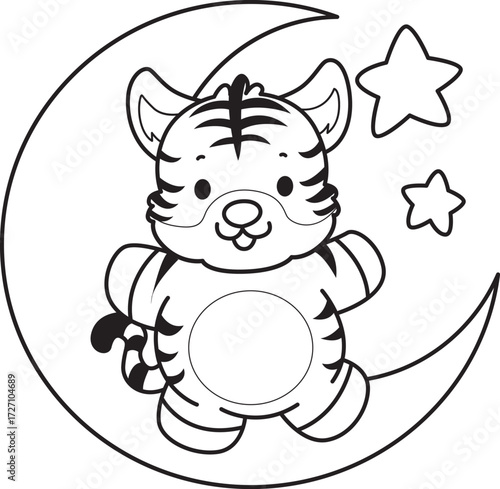 Coloring book of cute tiger character vector clip art for children.  