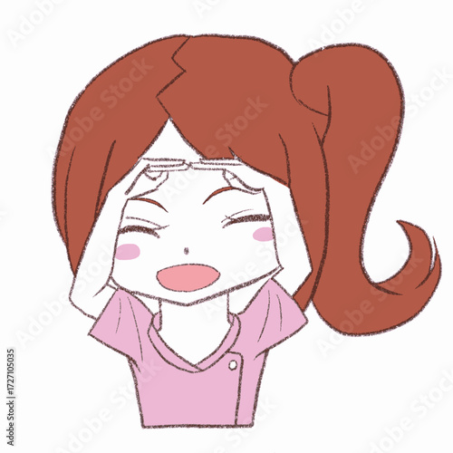 丸ポーズをする看護師の女の子