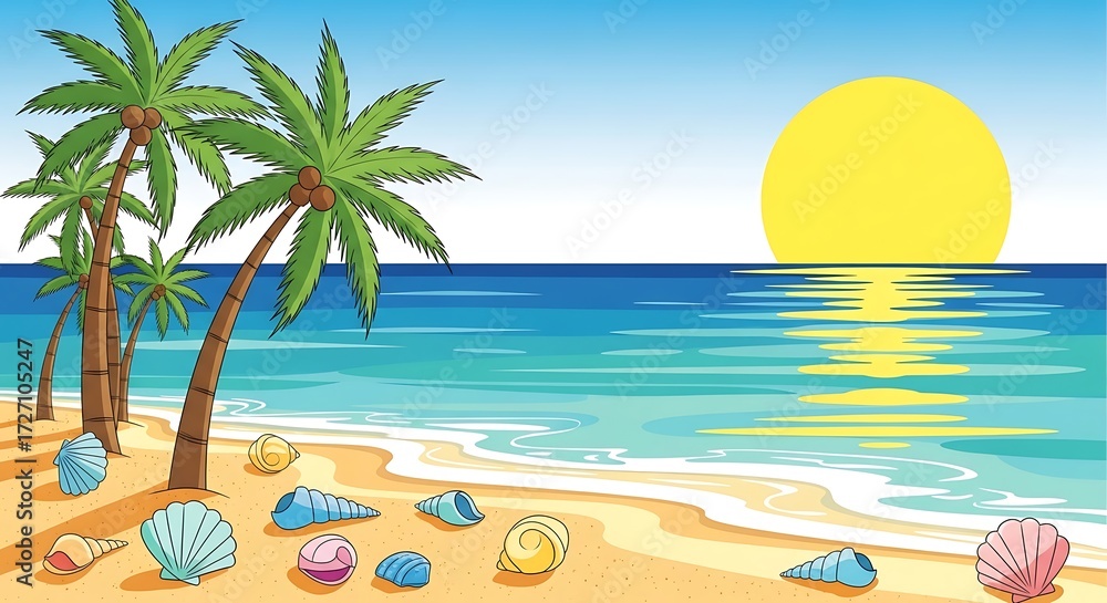 Obraz premium Beach with palms at sunset.