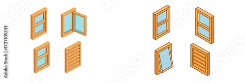Various styles of wooden windows for home designs and renovations
