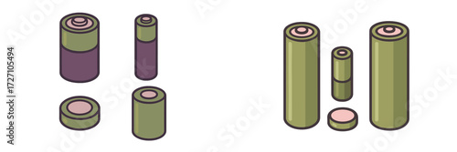 Various sizes of cylindrical batteries arranged on a plain background showcasing their design and structure