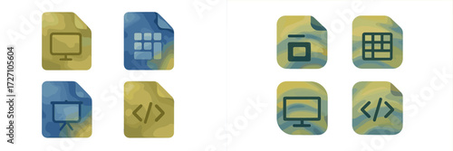 Colorful digital icons representing software tools and applications for creative design and development tasks
