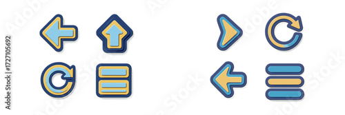 Colorful vector icons representing various navigation and action symbols in a modern design style suitable for web or app use