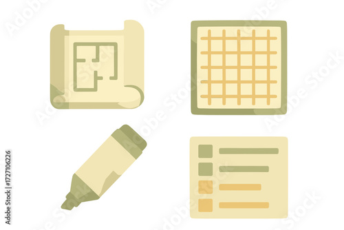 Design tools lay out plans for a new project highlighting architecture and organization in a workspace setting
