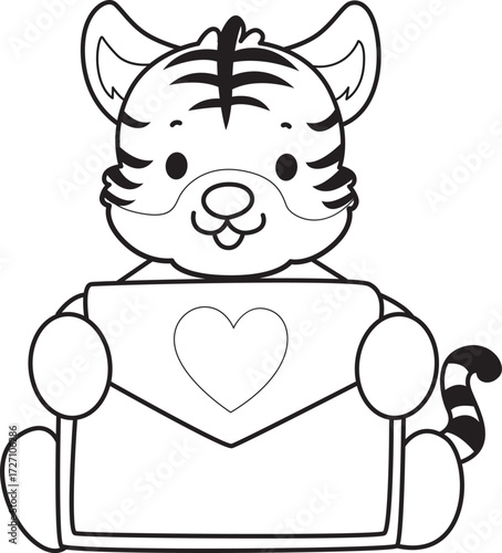 Coloring book of cute tiger character vector clip art for children.  
