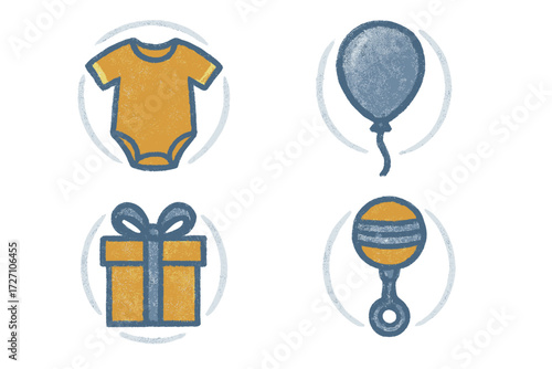 Celebration of new beginnings with baby shower elements displayed in soft colors and playful designs