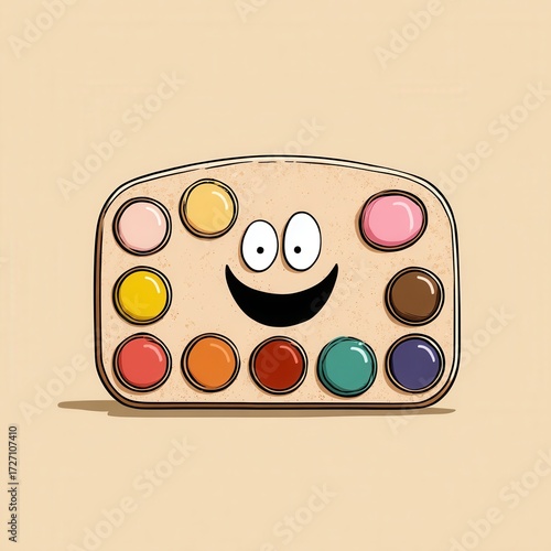Joyful Palette with Smiling Face and Colorful Paint Dots