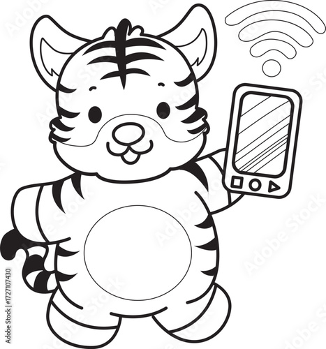 Coloring book of cute tiger character vector clip art for children.  