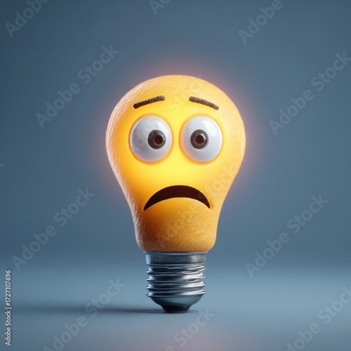 Sad Light Bulb with Eyes Representing Emotions and Concepts of Ideas